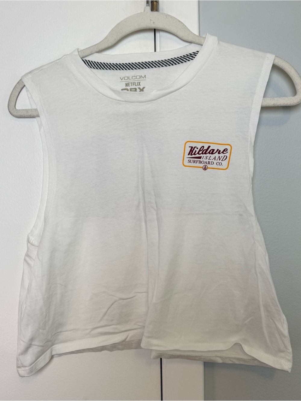 Volcom OBX White Sleeveless Crop Tank with Kildare Island Patch
